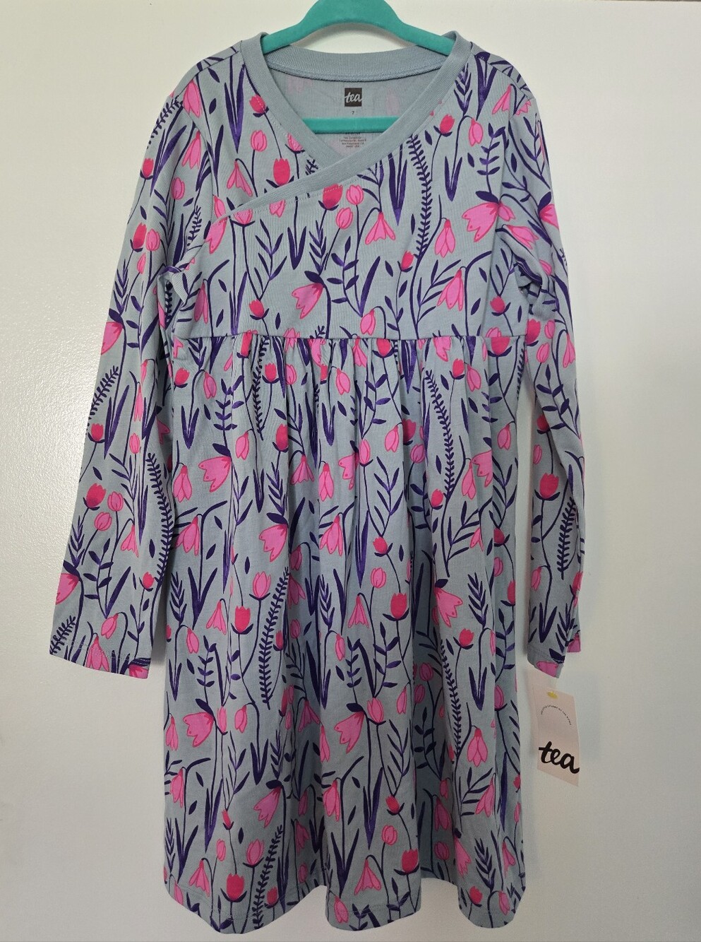 NWT Tea Collection Long Sleeve Wrap Dress 100% Cotton Size 7